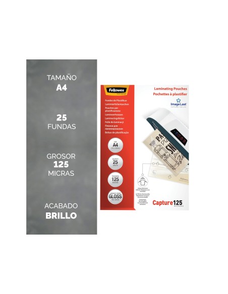 BOLSA DE PLASTIFICAR FELLOWES BRILLO DIN A4 80 MICRAS PACK 25