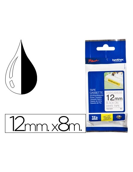 TZE-S231 CINTA BROTHER BL./NG. 12MMX8MT.SUPERADH.