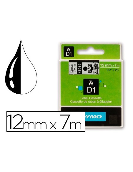 CINTA DYMO 45010 12MMX7MT NG./TPTE. D1