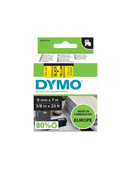 CINTA DYMO 40918 9MMX7MT NG./AM. D1