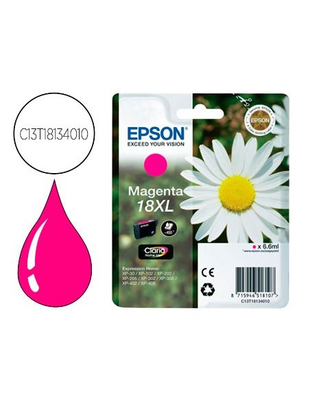 C13T18134010 CARTUCHO EPSON XP102/XP205 T1813 MAG. 470 PG.