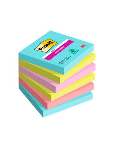 BLOC NOTAS ADH.POST-IT SUPER STICKY 76X76MM 6UD 90H. COL.SURT.