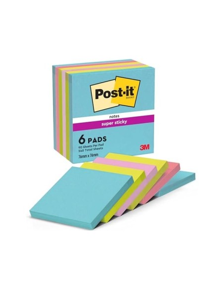 BLOC NOTAS ADH.POST-IT SUPER STICKY 76X76MM 6UD 90H. COL.SURT.