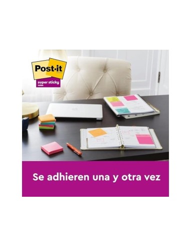 BLOC NOTAS ADH.POST-IT SUPER STICKY 76X76MM 6UD 90H. COL.SURT.