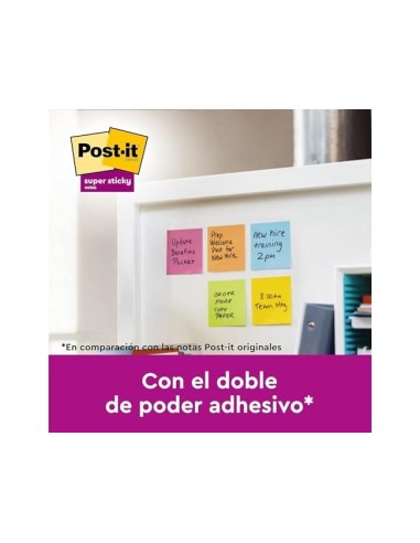 BLOC NOTAS ADH.POST-IT SUPER STICKY 76X76MM 6UD 90H. COL.SURT.