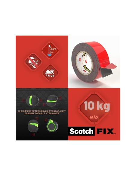 SOPORTE ADH.CINTAS SCOTCHDOBLE CARA SUPERRESISTENTE ROLLO 19 MM X 1.5