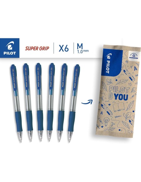 BOLIGRAFO PILOT SUPER GRIP NEGRO RETR.SUJECION CAUCHO BASE ACEITE
