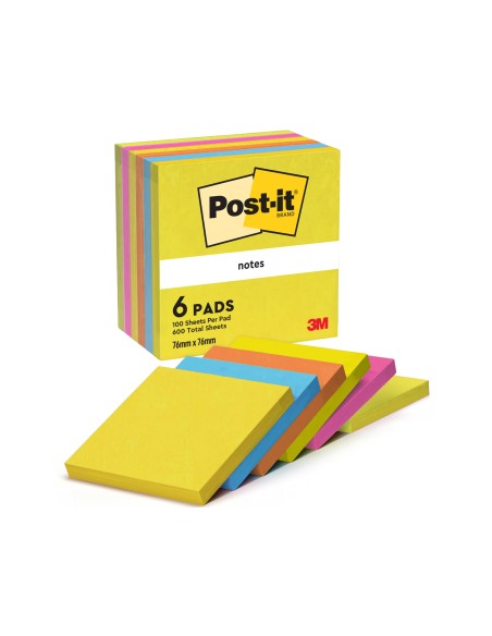 BLOC NOTAS ADH. POST-IT 76X76MM 6UD. 100H. COL.SURT. NEON