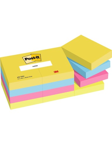 BLOC NOTAS ADH. POST-IT 38X51MM 12UD. 100H. COL.SURT. NEON