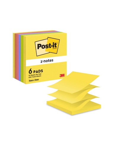 BLOC NOTAS ADH. POST-IT 76X76MM Z-NOTES 6UD 100H. COL.SURT. INTENSO