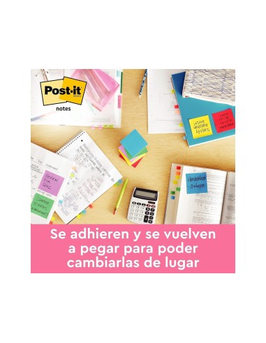 BLOC NOTAS ADH. POST-IT 76X76MM Z-NOTES 6UD 100H. COL.SURT. INTENSO