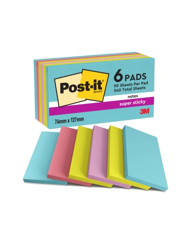 BLOC NOTAS ADH. POST-IT 76X127MM 6UD.100H. COL. SURT.