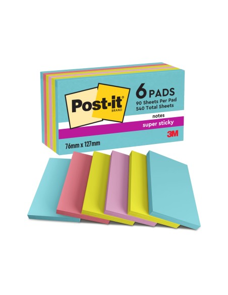 BLOC NOTAS ADH. POST-IT 76X127MM 6UD.100H. COL. SURT.