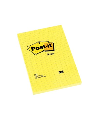 BLOC NOTAS ADH. POST-IT 102X152MM CUADRICULADO 100H. AM.