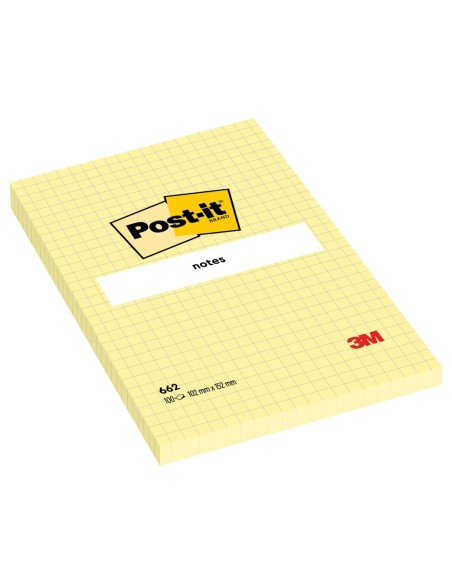 BLOC NOTAS ADH. POST-IT 102X152MM CUADRICULADO 100H. AM.