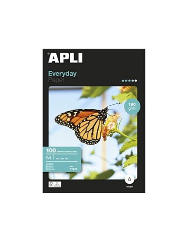 PAPEL FOTOGRAFICO APLI GLOSSY DIN A4 PACK 100 H.180 GRS