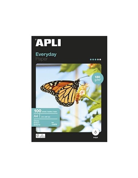 PAPEL FOTOGRAFICO APLI GLOSSY DIN A4 PACK 100 H.180 GRS