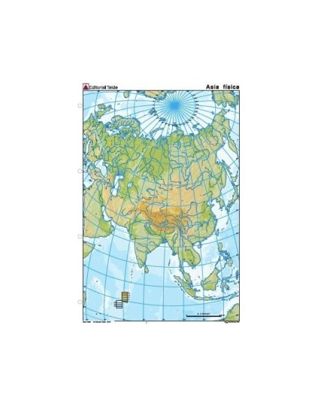 MAPA MUDO COLOR DIN A4 ASIA FISICO