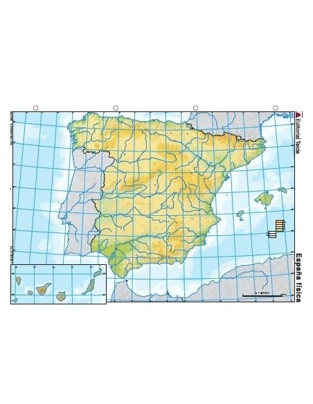 MAPA MUDO COLOR DIN A4 ESPAÑA FISICO