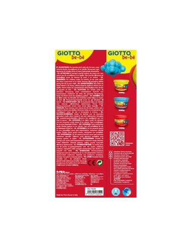 PASTA MODELAR GIOTTO BEBE PACK 3 COL.SURT. DERMATOLOGICAMENTE TESTADA