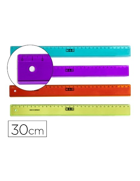 REGLA MOR 30 CM PLASTICO COLORES SURTIDOS GRADUADA Y BISELADA