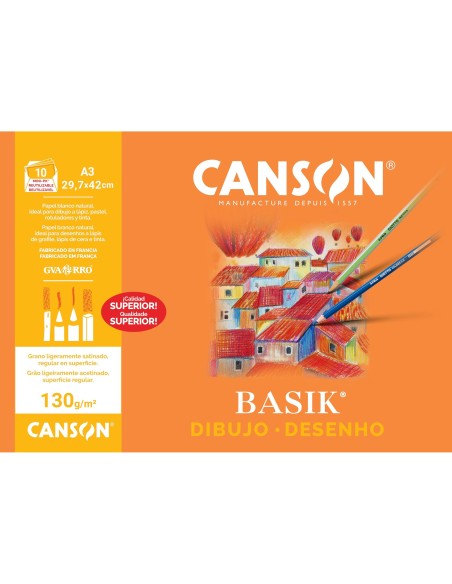 PAPEL DIBUJO BASIK 130GR DIN A3 29,7X42,0 CMS EN MINIPACKS 10 H.