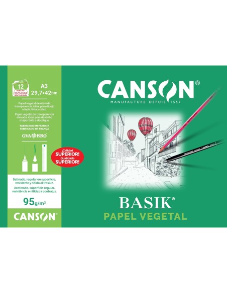 PAPEL VEGETAL GUARRO DIN A3 90 GR MINIPACK 12 H.