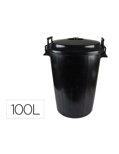 CUBO DE BASURA NEGRO CON TAPA PARA BOLSAS 85X105CM 100 LITROS