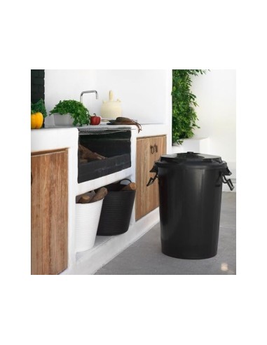 CUBO DE BASURA NEGRO CON TAPA PARA BOLSAS 85X105CM 100 LITROS