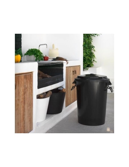 CUBO DE BASURA NEGRO CON TAPA PARA BOLSAS 85X105CM 100 LITROS