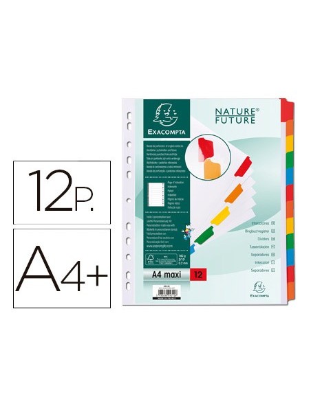 SEPARADOR EXACOMPTA CARTULINA JUEGO 12 SEPARADORES A4+ MULTI.BLANCO