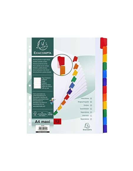 SEPARADOR EXACOMPTA CARTULINA JUEGO 12 SEPARADORES A4+ MULTI.BLANCO