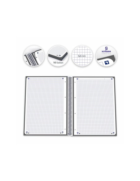 CUADERNO ESP. OXFORD EBOOK A4 T.EXTRA. 5MM 80H. GRIS