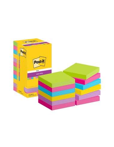 BLOC NOTAS ADH.POST-IT SUPER STICK 76X76MM 12UD 100H. COL. SURT.
