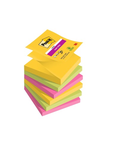 BLOC NOTAS ADH.POST-IT SUPER STICKY 76X76MM 6UD 90H. COL.SURT.
