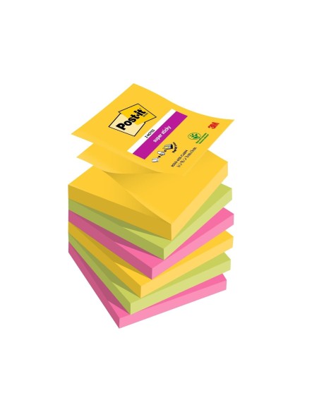 BLOC NOTAS ADH.POST-IT SUPER STICKY 76X76MM 6UD 90H. COL.SURT.