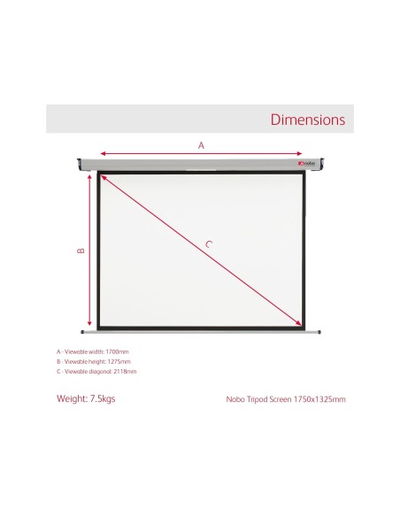 PANTALLA NOBO MURAL PARA PROYECCION BLANCO MATE 1750X1325 MM