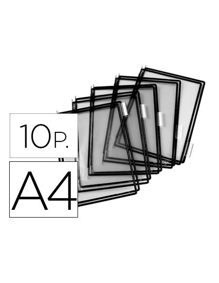 FUNDA TARIFOLD PVC PIVOTES A4 NEGRO PACK DE 10 UNIDADES