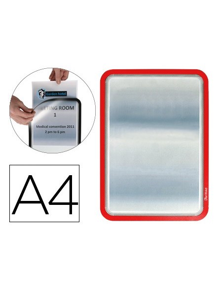 MARCO PORTA ANUNCIOS  MAGNETO A4 ADHESIVO REMOV.COL.ROJO PACK 2 U.