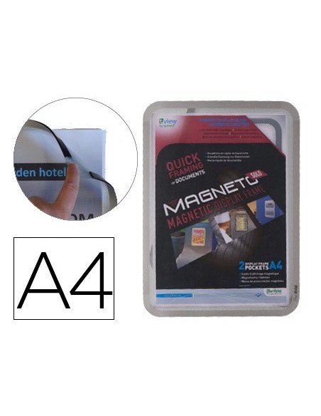MARCO PORTA ANUNCIOS  MAGNETO A4 4 BANDAS MAGNET.COL.PLATA PACK 2 U.