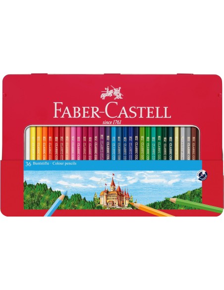 LAPICES DE COLORES FABER CASTELL CAJA METALICA DE 36 COLORES SURTIDOS