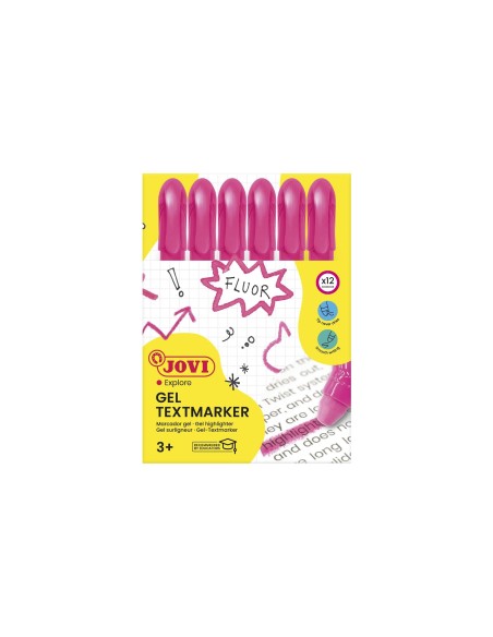 MARCADOR DE CERA GEL JOVI FLUORESCENTE ROSA CAJA DE 12 UD.