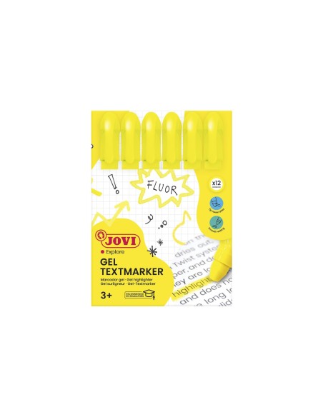 MARCADOR DE CERA GEL JOVI FLUORESCENTE AMARILLO CAJA DE 12 UNIDADES