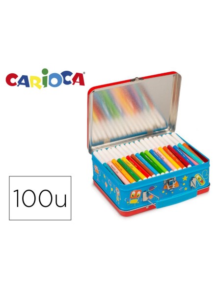 ROTULADOR CARIOCA KIT CAJA METALICA 100U.SURTIDAS + ALBUM COLOREAR
