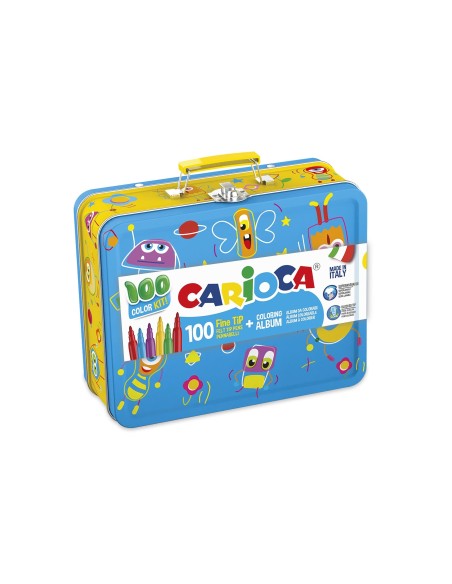 ROTULADOR CARIOCA KIT CAJA METALICA 100U.SURTIDAS + ALBUM COLOREAR
