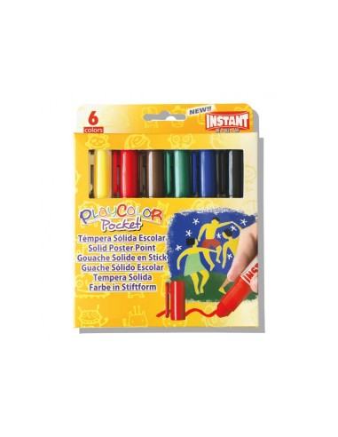 TEMPERA SOLIDA EN BARRA INSTANT POCKET ESCOLAR CAJA 6 COL.SURTIDOS