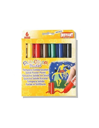 TEMPERA SOLIDA EN BARRA INSTANT POCKET ESCOLAR CAJA 6 COL.SURTIDOS