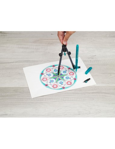 COMPAS FABER CASTELL ESCOLAR DE AJUSTE RAPIDO CON ADAPTADOR UNIVERSAL
