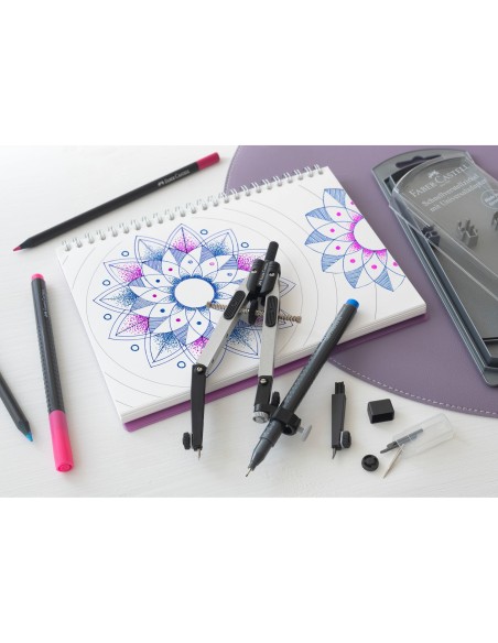 COMPAS FABER CASTELL ESCOLAR DE AJUSTE RAPIDO CON ADAPTADOR UNIVERSAL