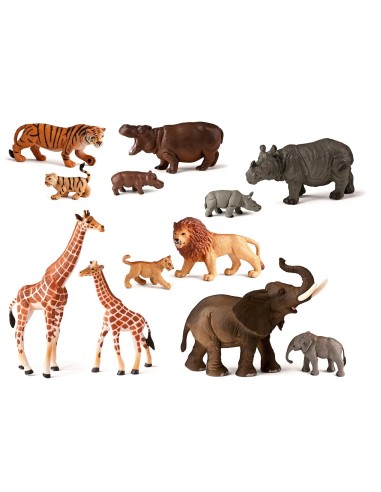 JUEGO MINILAND ANIMALES SELVA CRIAS 12 FIGURAS